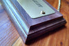 Engraved Brass Name Plate on Solid Walnut Plaque detail