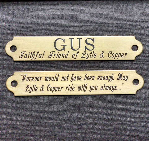 Products Engraved HALTER PLATE LARGE THICK 4 1/4" x 3/4" x .050" Solid Brass or Nickel Silver Notched or Scalloped Corners