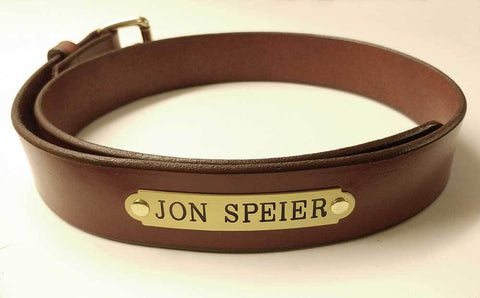 leather garrison belt with engraved nameplate