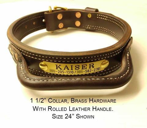 DOG COLLAR 2 Ply Extra Heavy Duty with Rolled Leather Handle