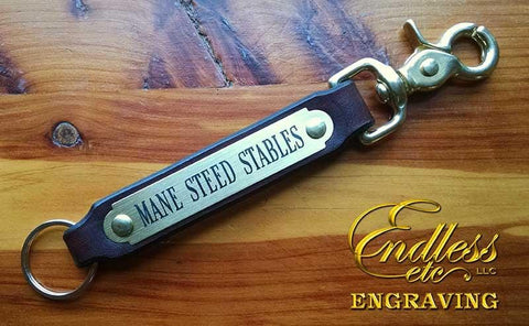 Leather Key Fob with Engraved Brass Plate & Trigger Snap