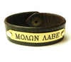 engraved brass and leather horse bracelet mens