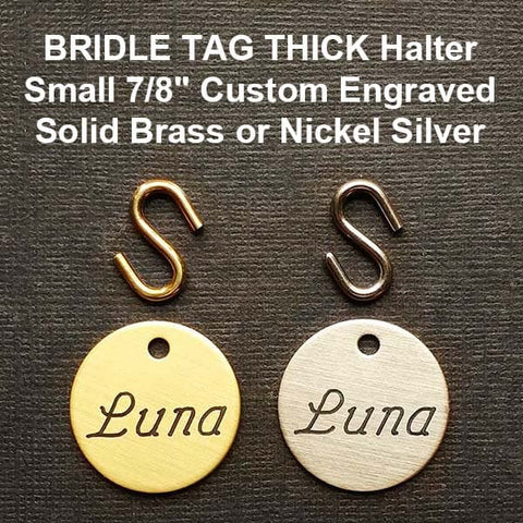 Engraved Horse Bridle or Dog Collar Name Tag, Custom Engraved, Solid Brass or Nickel Silver, Small Thick 7/8"