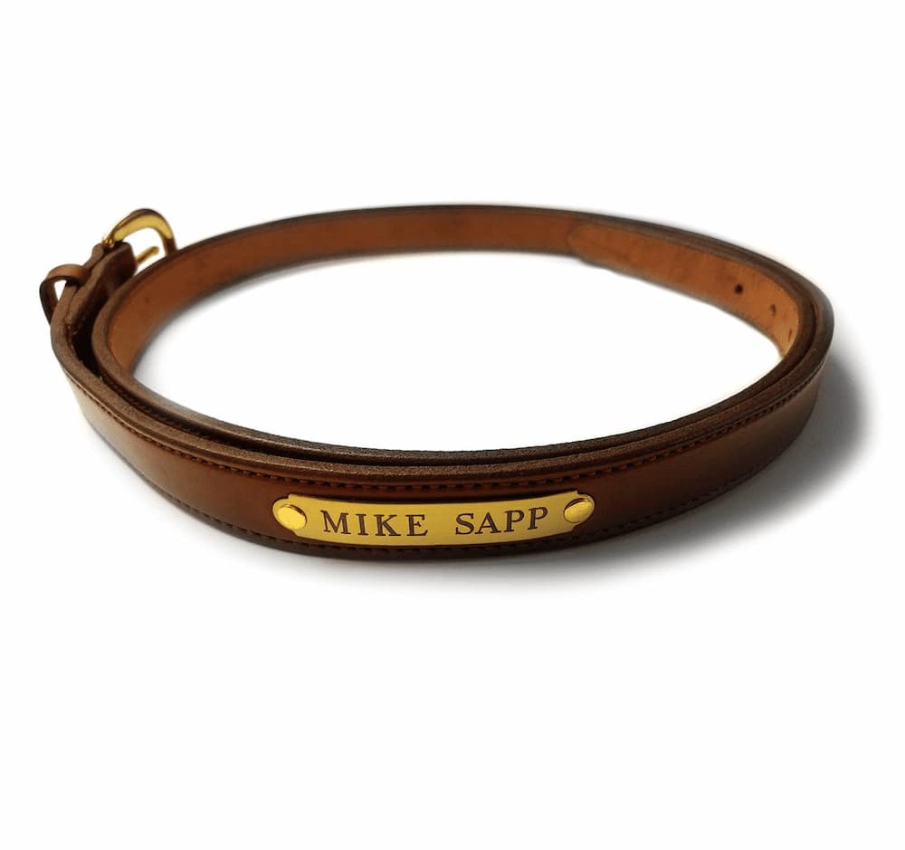 Equestrian Leather Belt 1 With Custom Engraved Solid Brass Name Plate